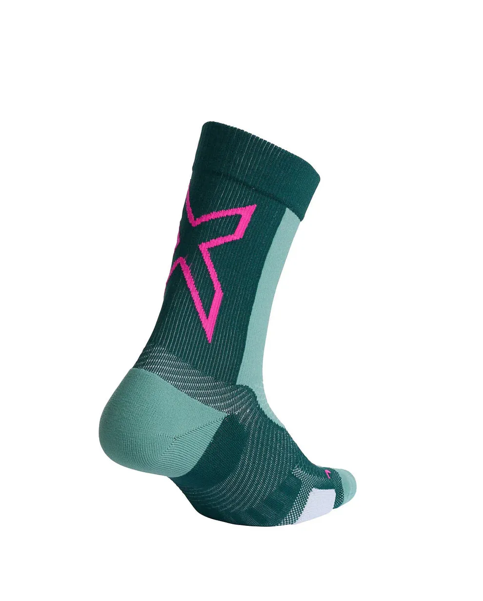 2XU Vectr Light Cushion Crew Socks - Pine/Fuschia