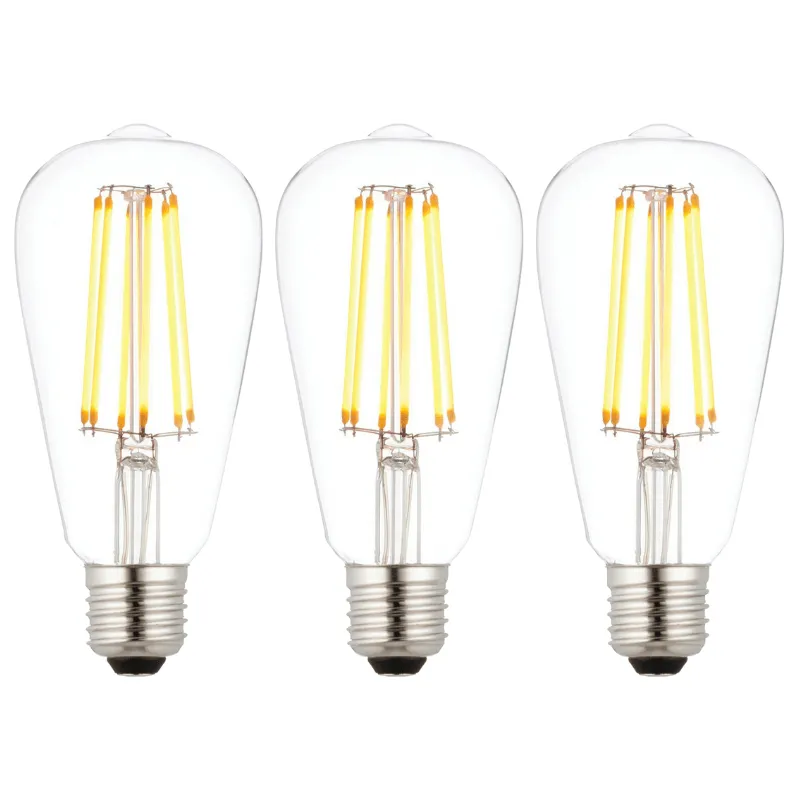 3 X E27 LED 6w Filament Clear Pear Shaped Dimmable Light Bulb