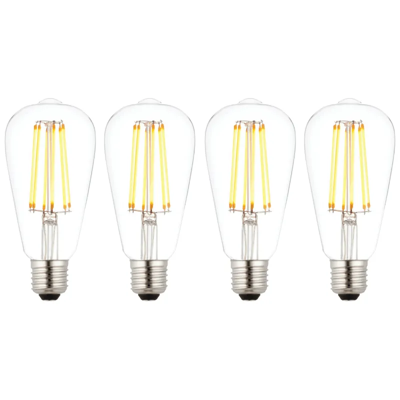 4 X E27 LED 6w Filament Clear Pear Shaped Dimmable Light Bulb