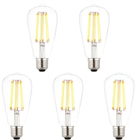 5 X E27 LED 6w Filament Clear Pear Shaped Dimmable Light Bulb