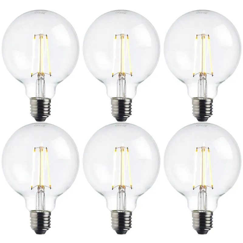 6 x E27 Warm White LED Filament Globe Light Bulb Dimmable 7W