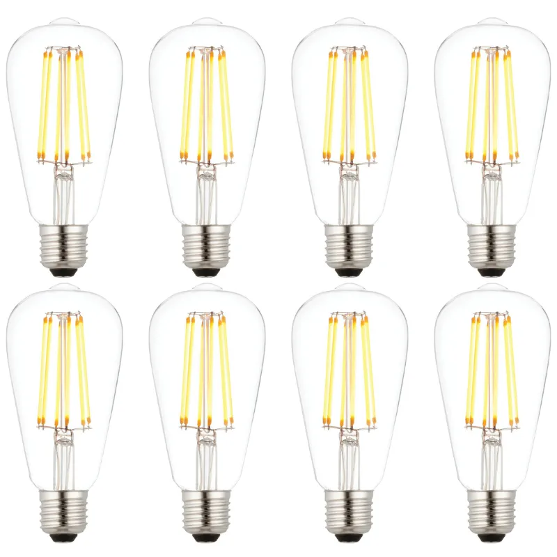 8 X E27 LED 6w Filament Clear Pear Shaped Dimmable Light Bulb