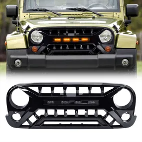 AMERICAN MODIFIED Armor Grille 07-18 Jeep Wrangler JK w/ Amber LED, Glossy Black