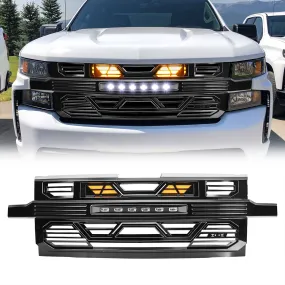 AMERICAN MODIFIED Grille w/ Lights for 19-21 Chevy Silverado 1500, Glossy Black