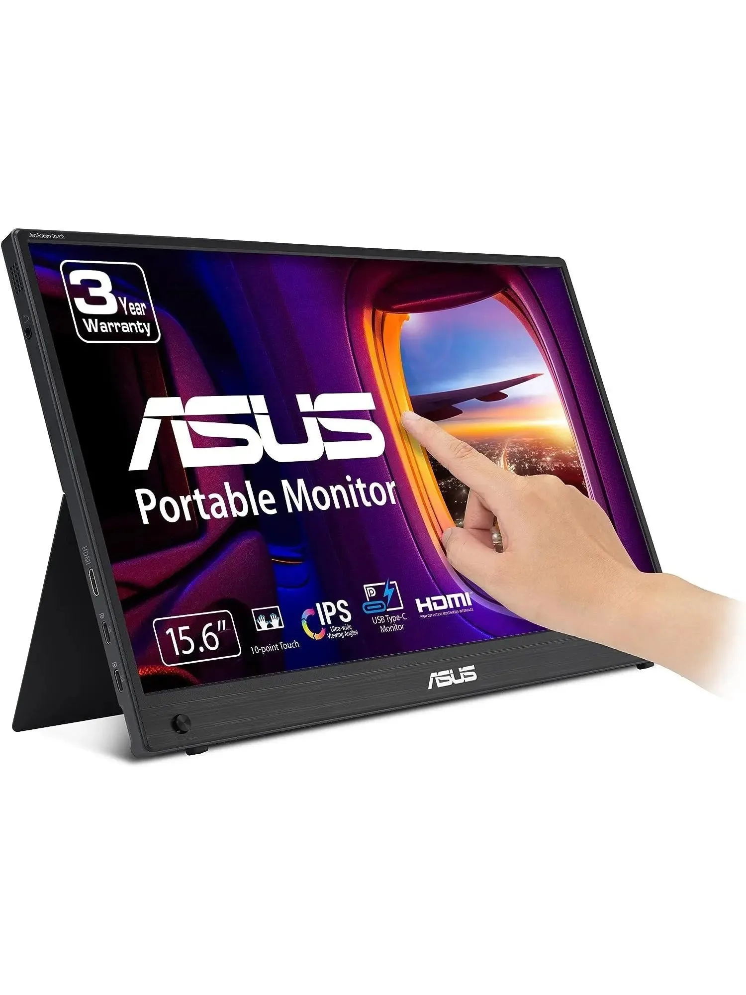 ASUS ZenScreen 15.6” 1080P Portable USB Monitor (MB166C) - Full HD, IPS, USB Type-C, USB-Powered, Eye Care, Tripod Mountable, Anti-Glare Surface, Protective Sleeve