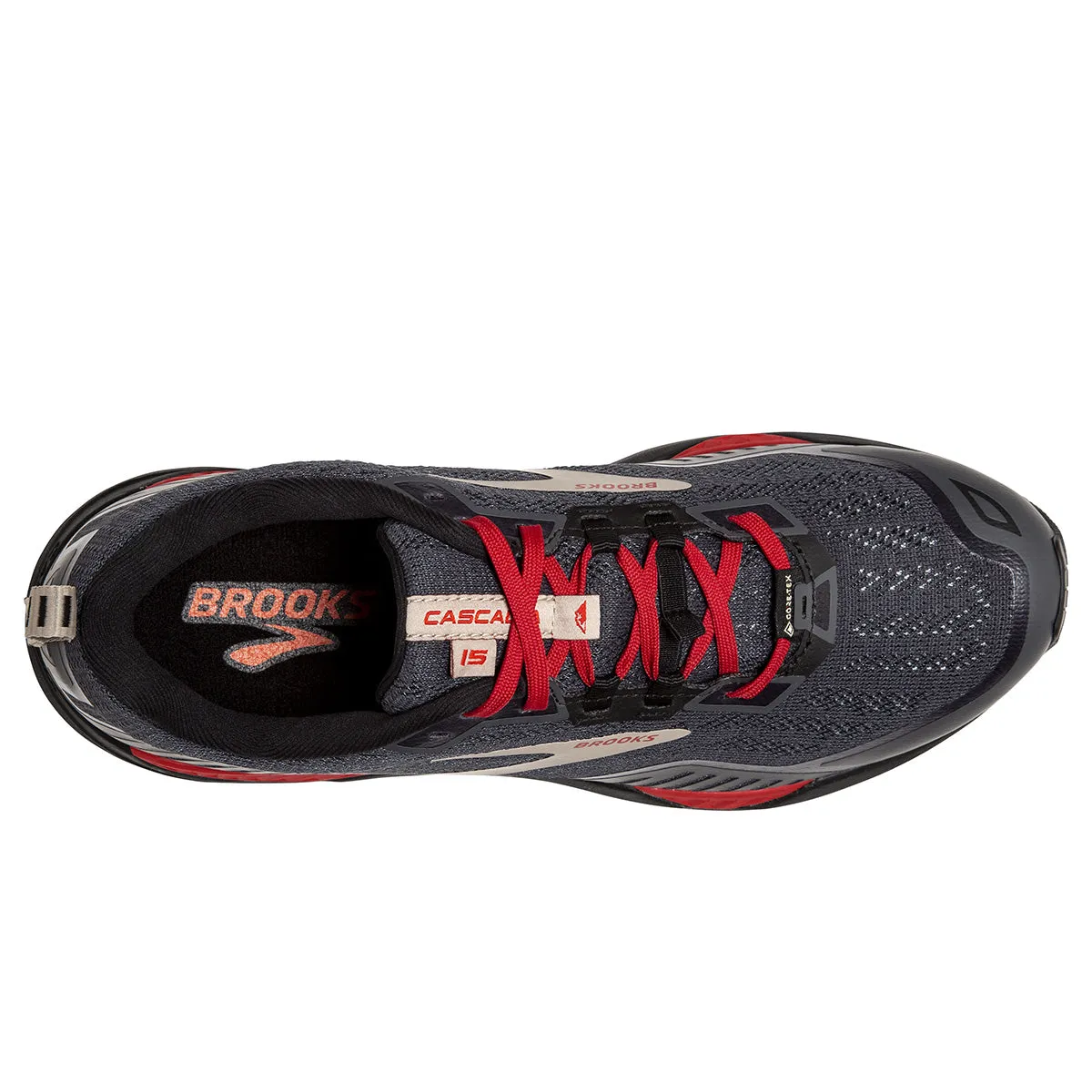 Brooks Cascadia GTX 15 Mens | Black/ebony/red