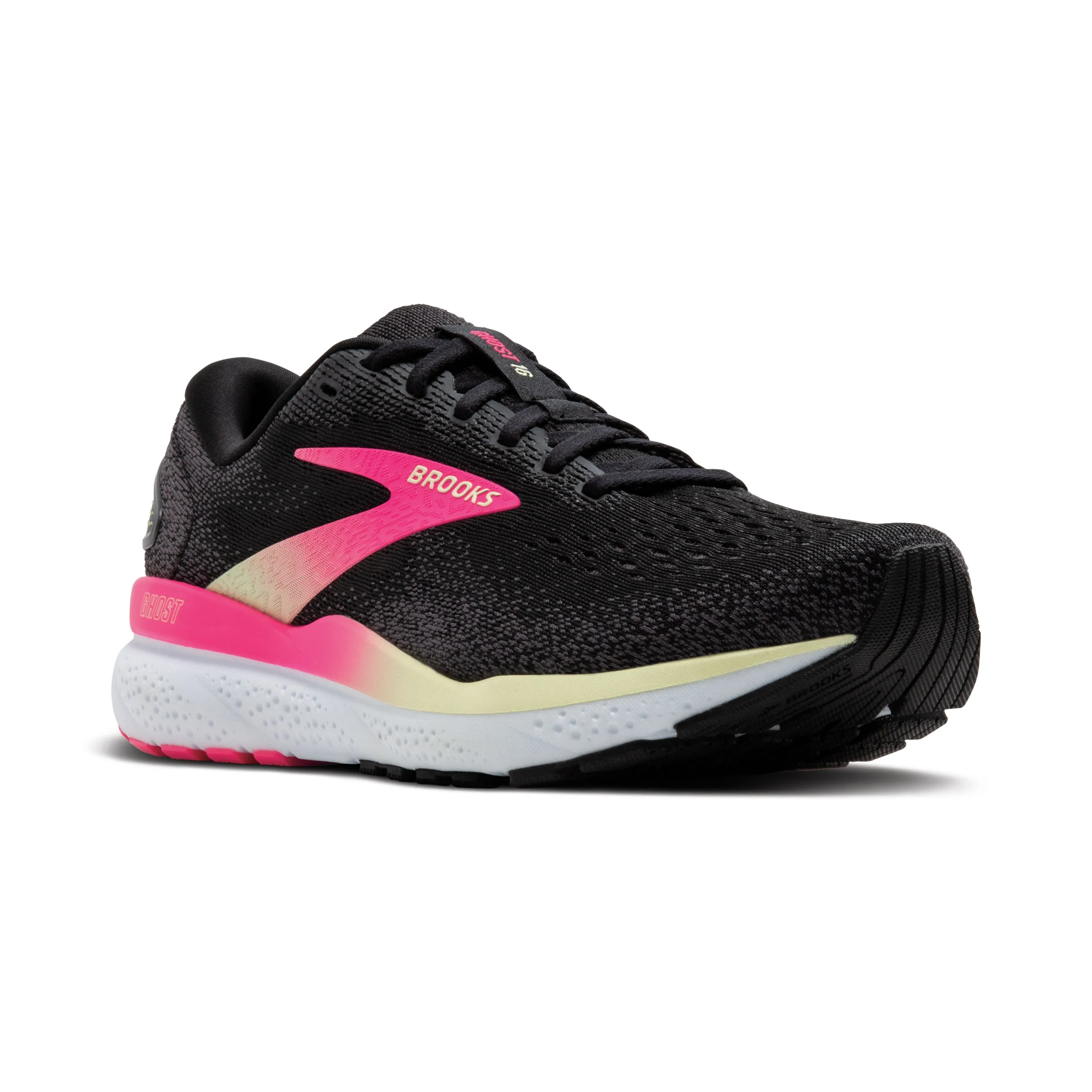 Brooks Ghost 16 Wide Women's - Black/Pink/Yellow