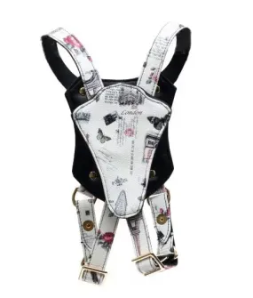 Chic Canine Elegance - C'est La Vie Dog Harness with Parisian Print on Luxurious Vegan Leather -  Padded Straps, and Stylish Breastplate Harness for Dogs