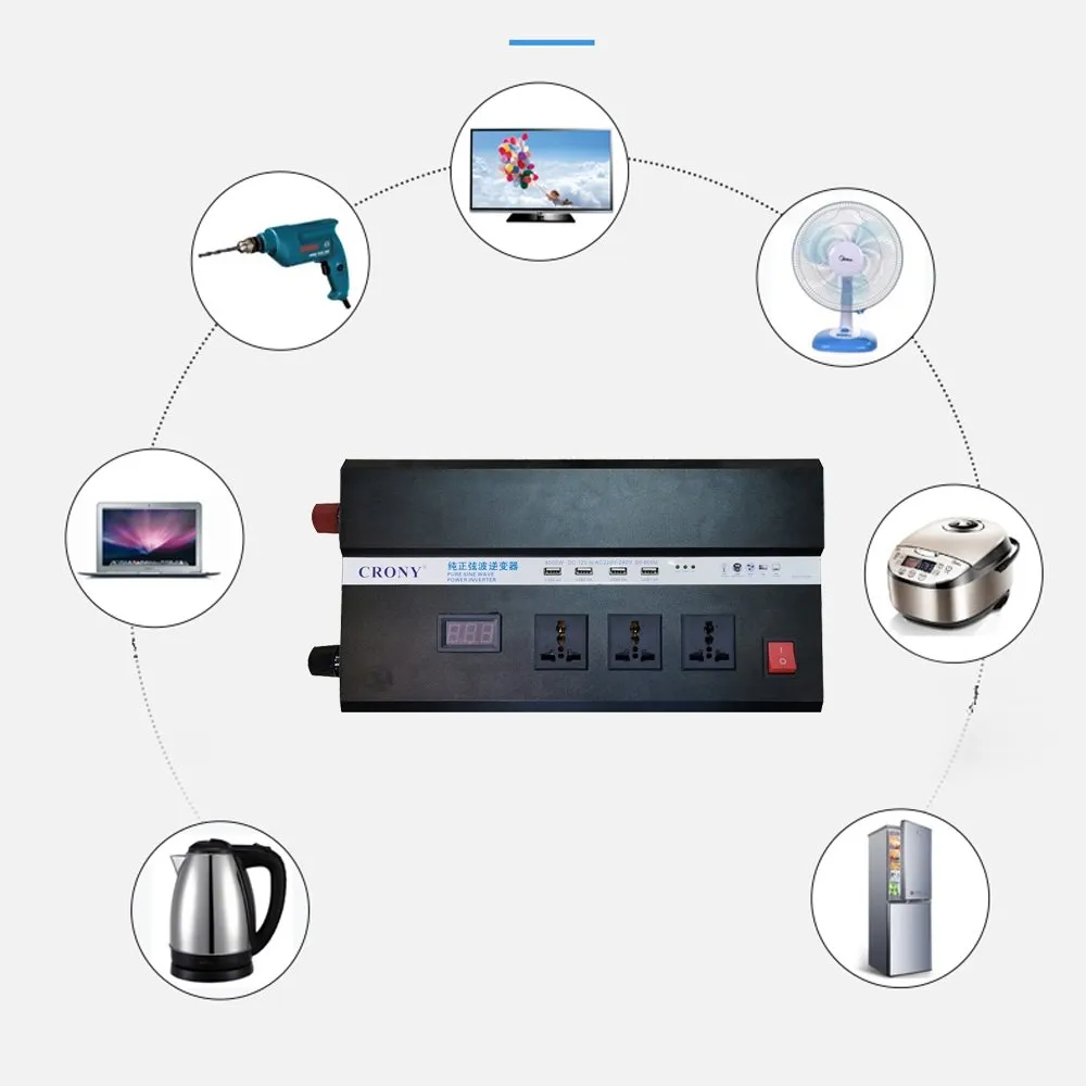 Crony 4500W Inverter with Display Screen DC 12V to AC 220V-240V Car Converter Adapter with 4 USB