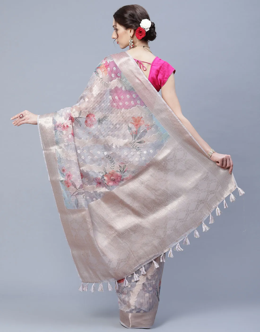 Digital Floral Printed Organza Saree