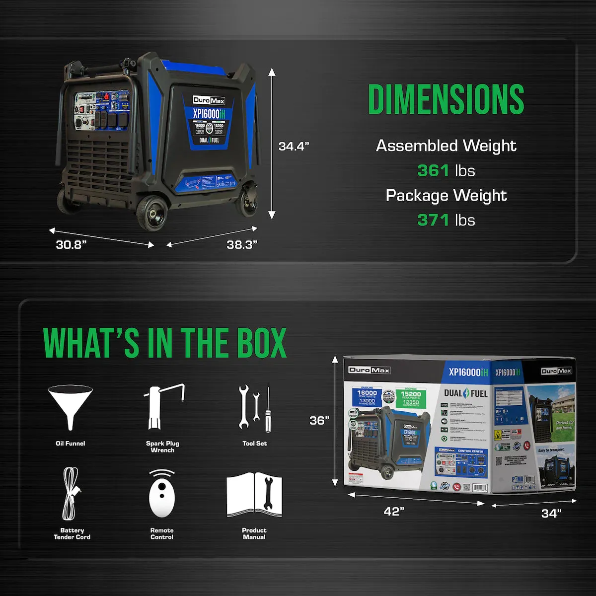 DuroMax XP16000iH Dual Fuel Portable Inverter Generator w/ CO Alert | 16,000 Watts