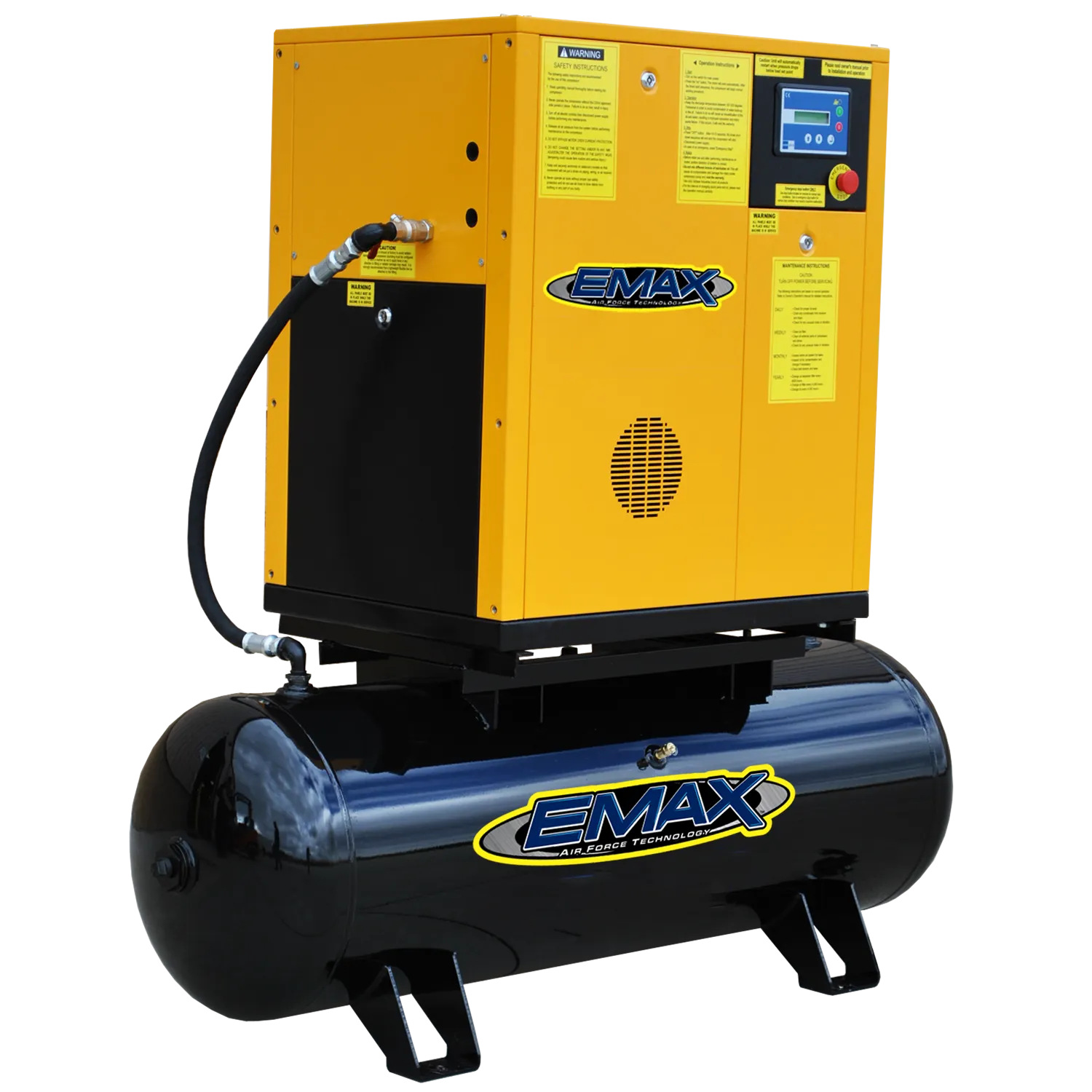 EMAX Industrial Plus 7.5HP 208/230V - 1-Phase Rotary Screw Air Compressor - Mounted on 120 gal. Tank (no dryer)