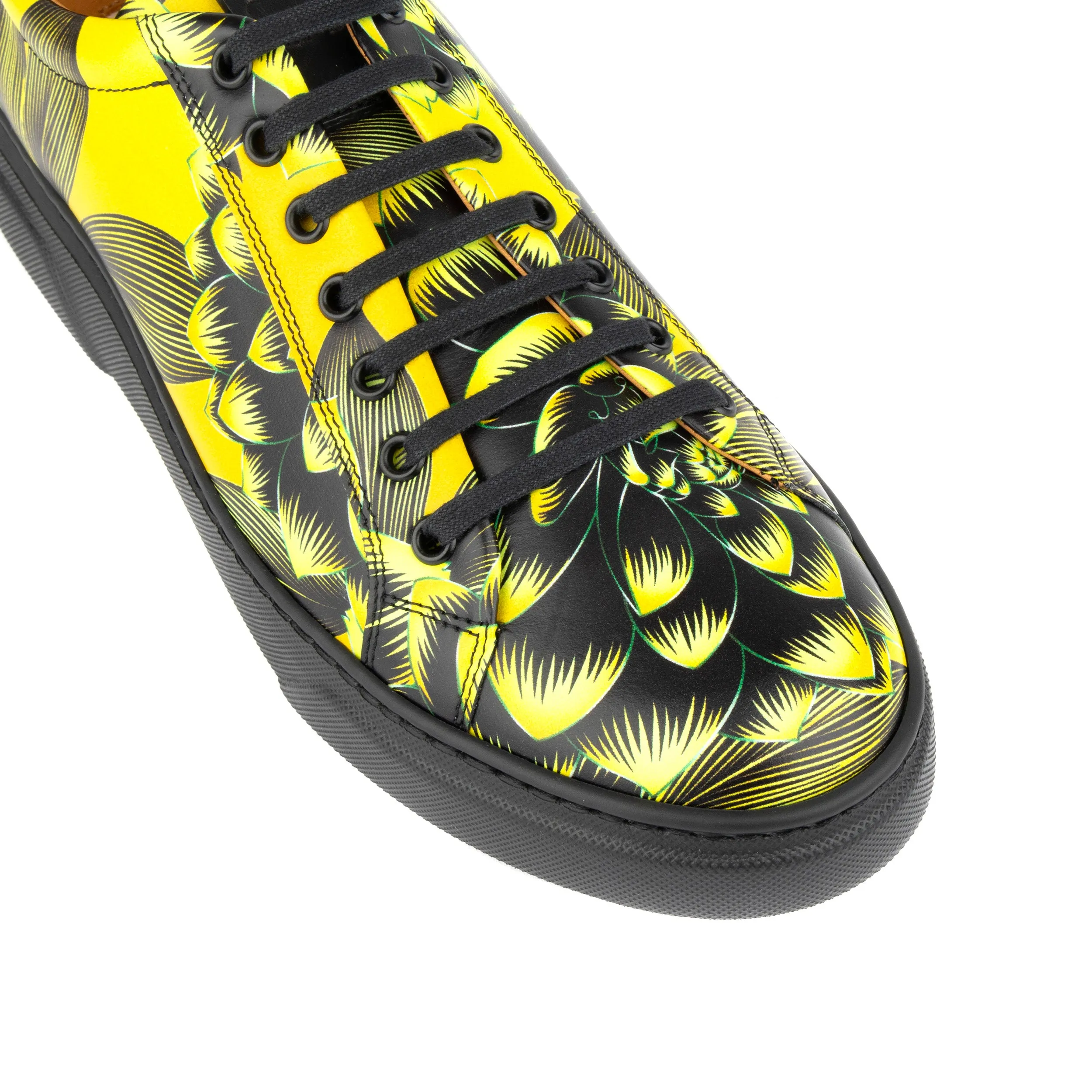 Exstatic Low - Yellow - Men's leather low top trainer in yellow flower print