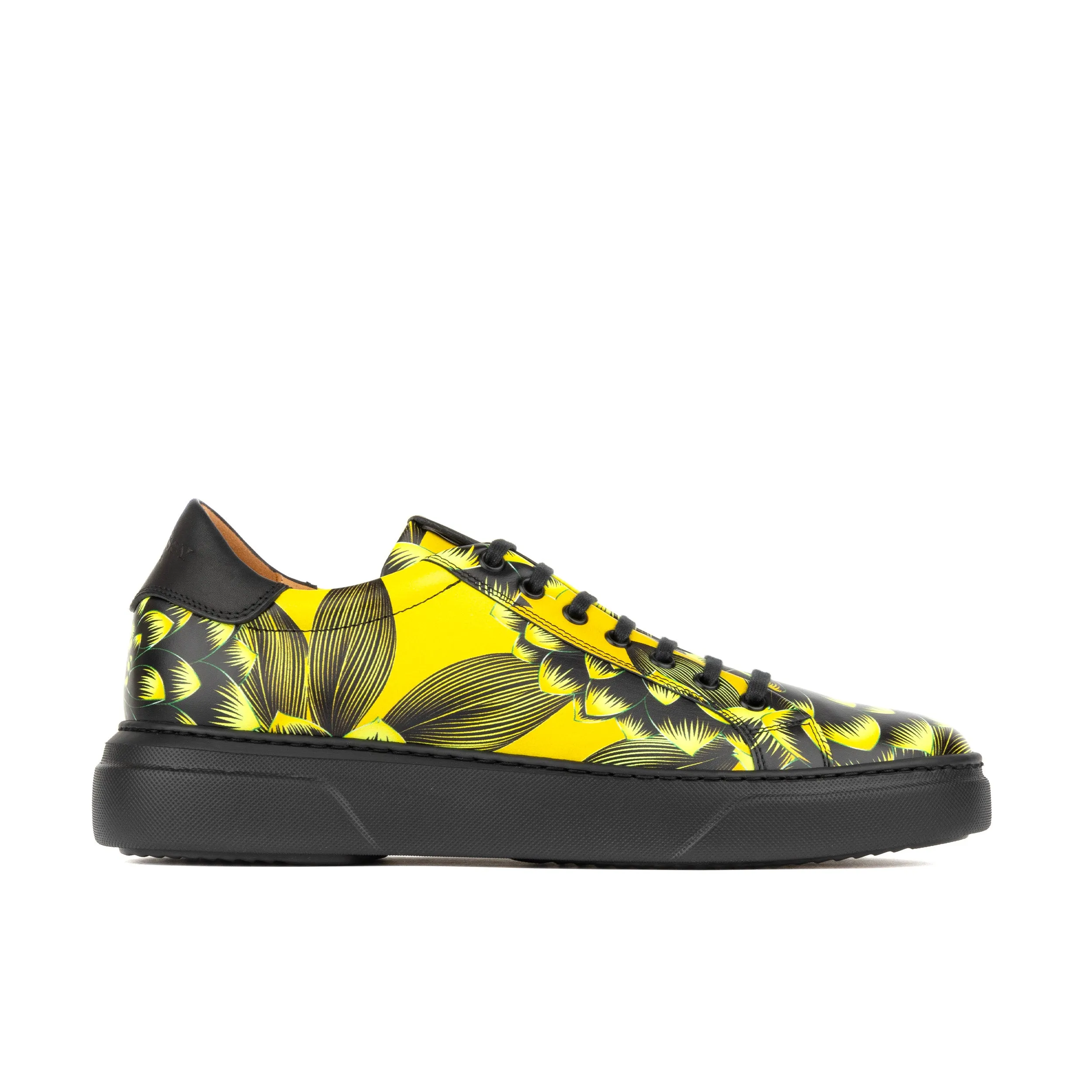 Exstatic Low - Yellow - Men's leather low top trainer in yellow flower print