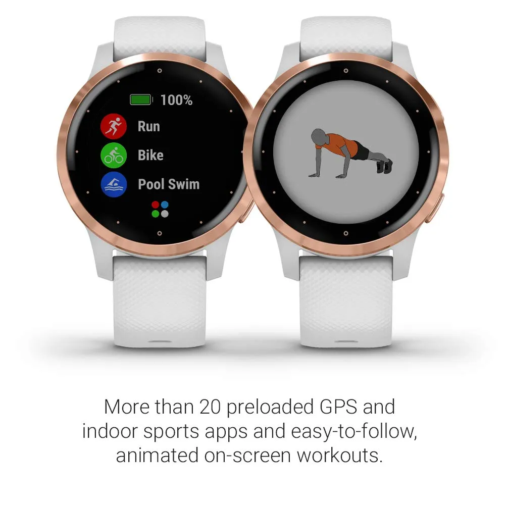 Garmin Vívoactive 4S, Smaller-Sized GPS Smartwatch, Features Music, Body Energy Monitoring, Animated Workouts, Pulse Ox Sensors and MORE, White/Rose Gold