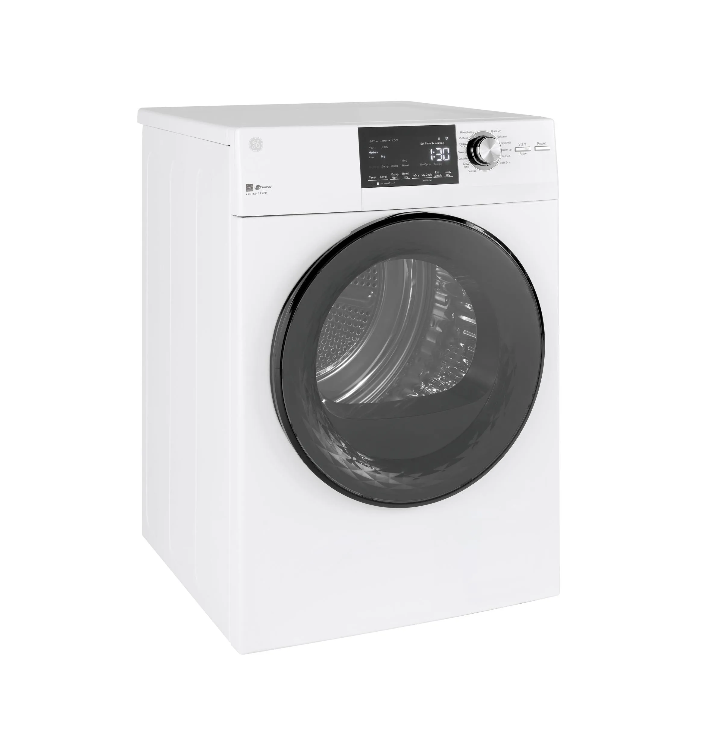 GFD14ESSNWW GE® ENERGY STAR® 24" 4.3 Cu.Ft. Front Load Vented Electric Dryer with Stainless Steel Basket