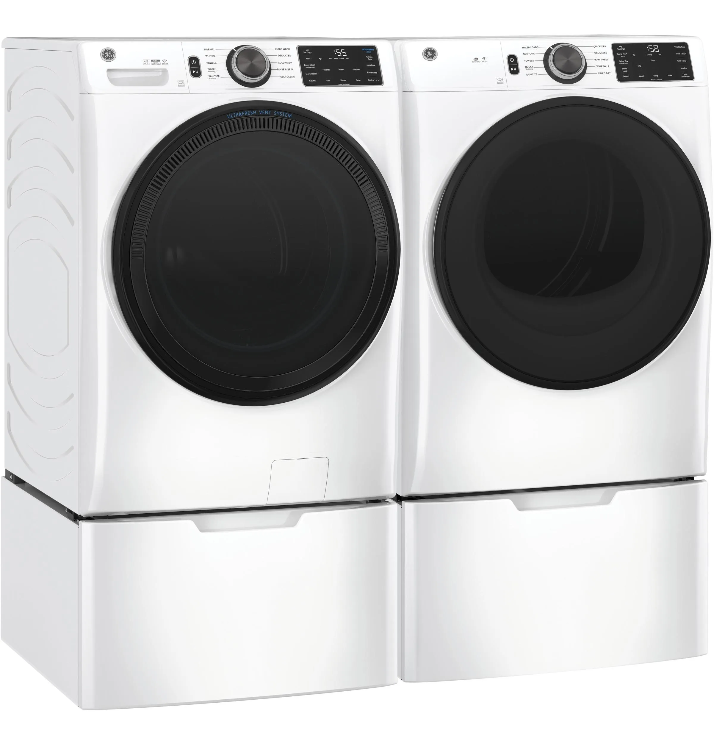 GFD55ESSNWW GE® ENERGY STAR® 7.8 cu. ft. Capacity Smart Front Load Electric Dryer with Sanitize Cycle