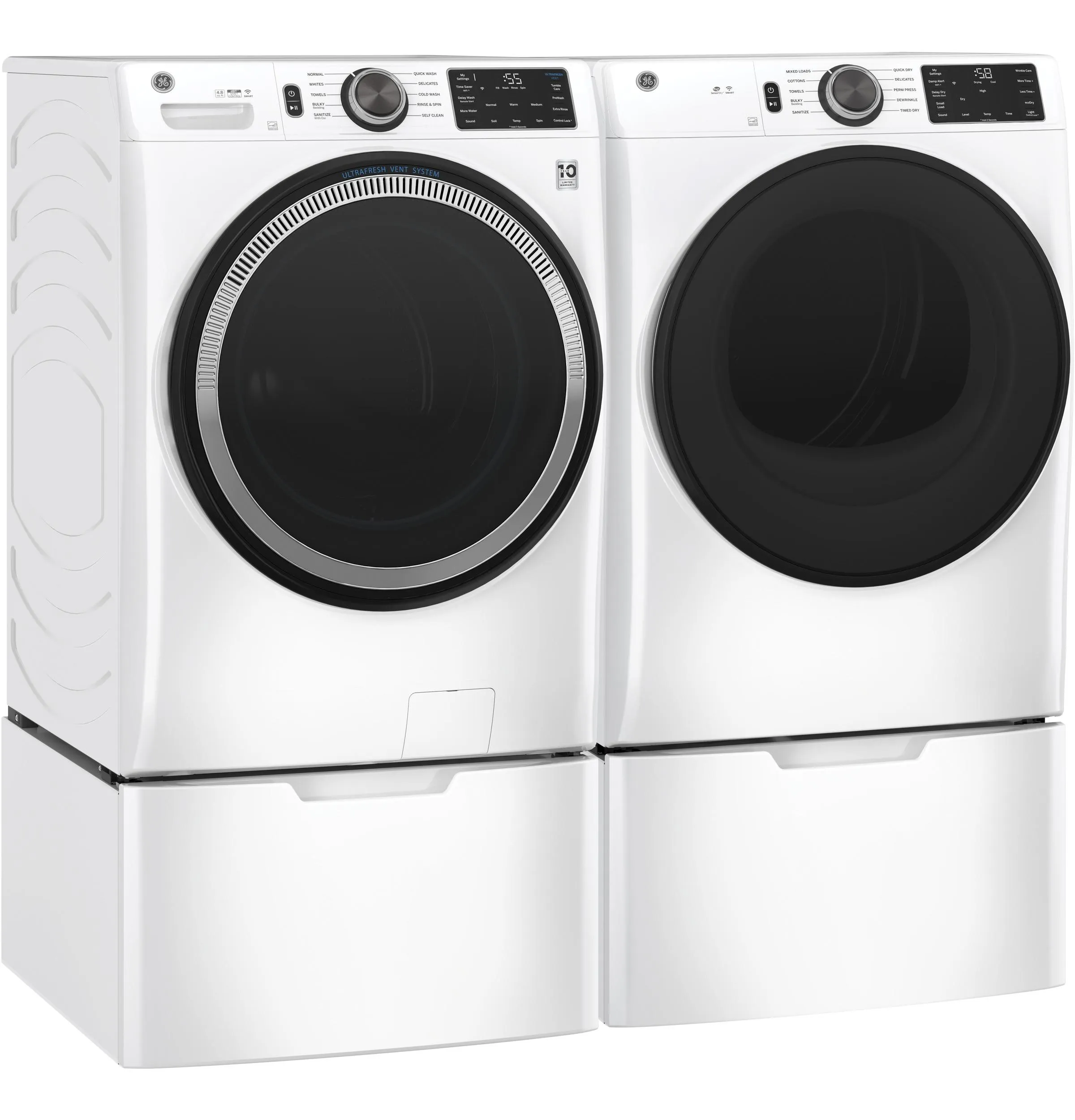 GFD55ESSNWW GE® ENERGY STAR® 7.8 cu. ft. Capacity Smart Front Load Electric Dryer with Sanitize Cycle