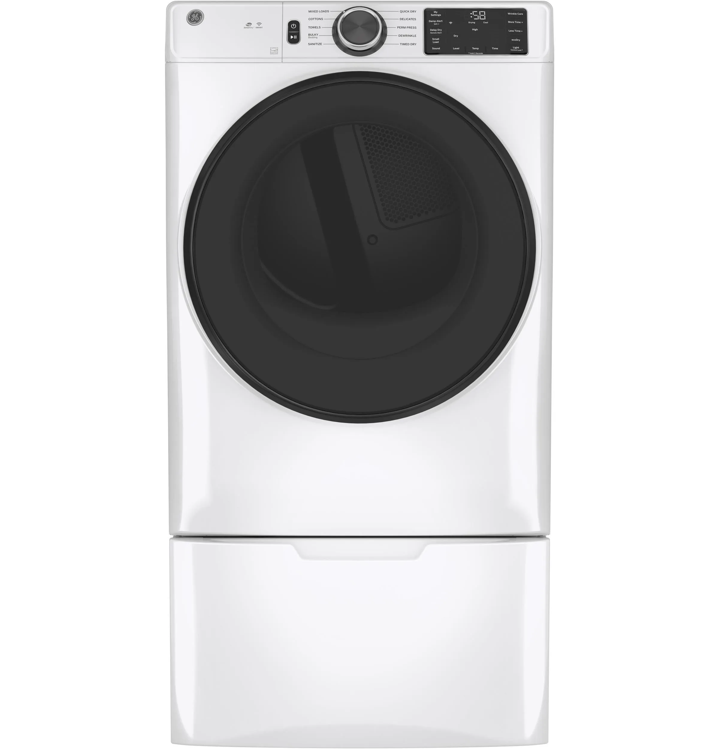 GFD55ESSNWW GE® ENERGY STAR® 7.8 cu. ft. Capacity Smart Front Load Electric Dryer with Sanitize Cycle