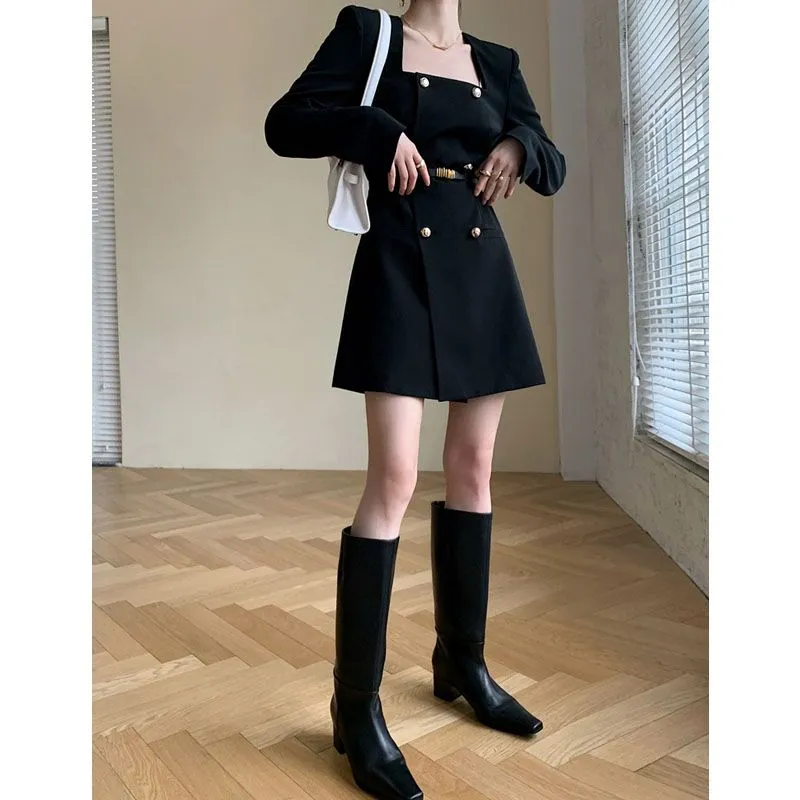 Joskaa hoco dresses Autumn French Elegant Black Dress Women Office Lady Long Sleeve Chic Mini Dresses Female Korean Fashion One Piece Dress Fall Outfits 2024