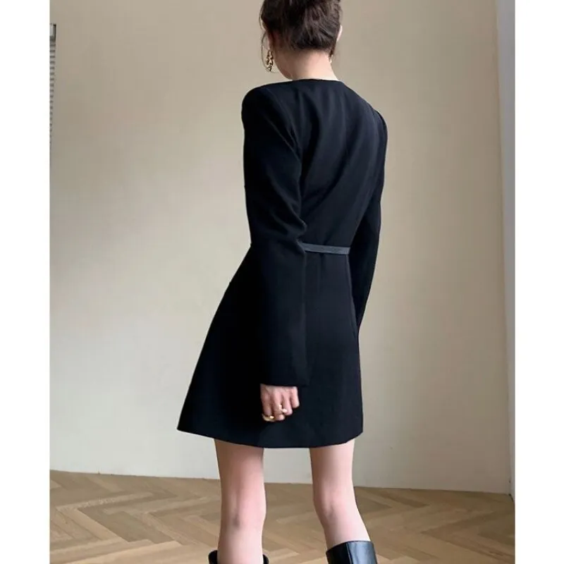 Joskaa hoco dresses Autumn French Elegant Black Dress Women Office Lady Long Sleeve Chic Mini Dresses Female Korean Fashion One Piece Dress Fall Outfits 2024