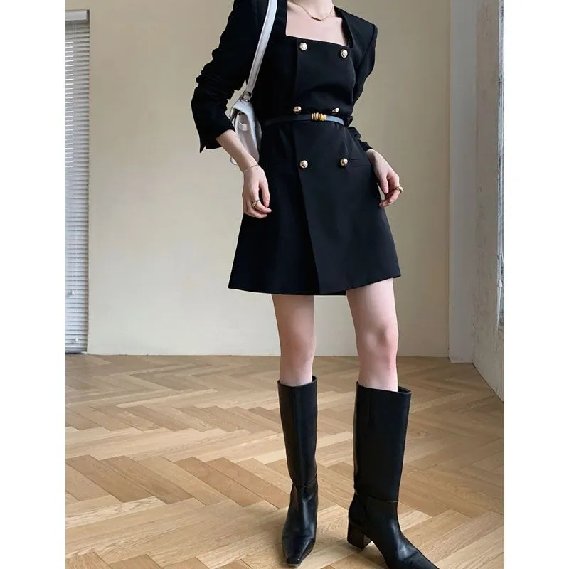 Joskaa hoco dresses Autumn French Elegant Black Dress Women Office Lady Long Sleeve Chic Mini Dresses Female Korean Fashion One Piece Dress Fall Outfits 2024