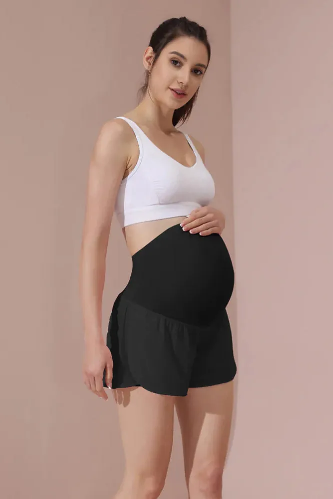 Maacie Women Maternity Layered Fast Drying Yoga Shorts with Liner Inner Pocket