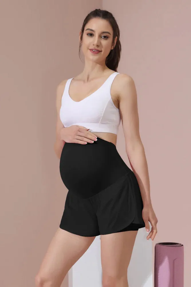 Maacie Women Maternity Layered Fast Drying Yoga Shorts with Liner Inner Pocket