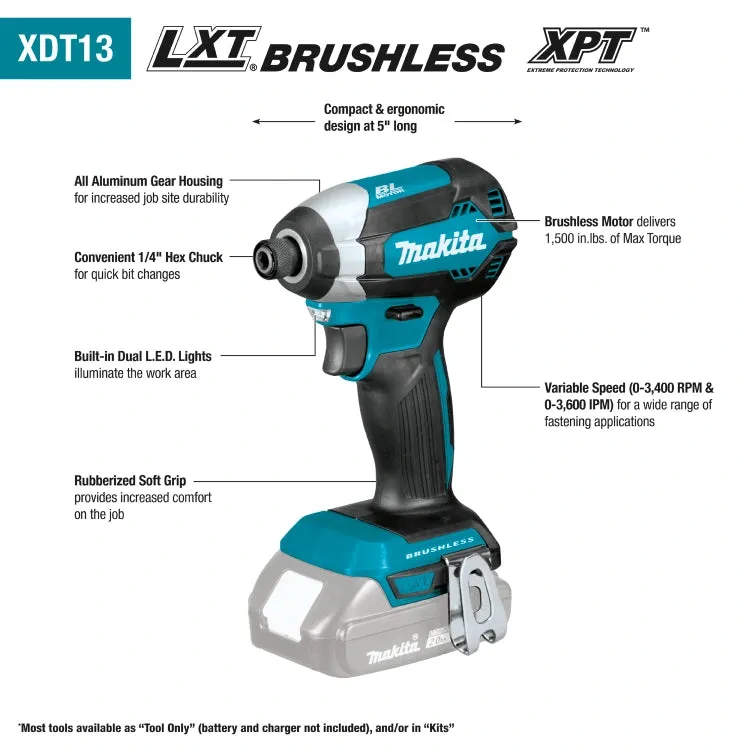 Makita XDT13Z 18V LXT® Lithium‑Ion Brushless Cordless Impact Driver (Tool Only)