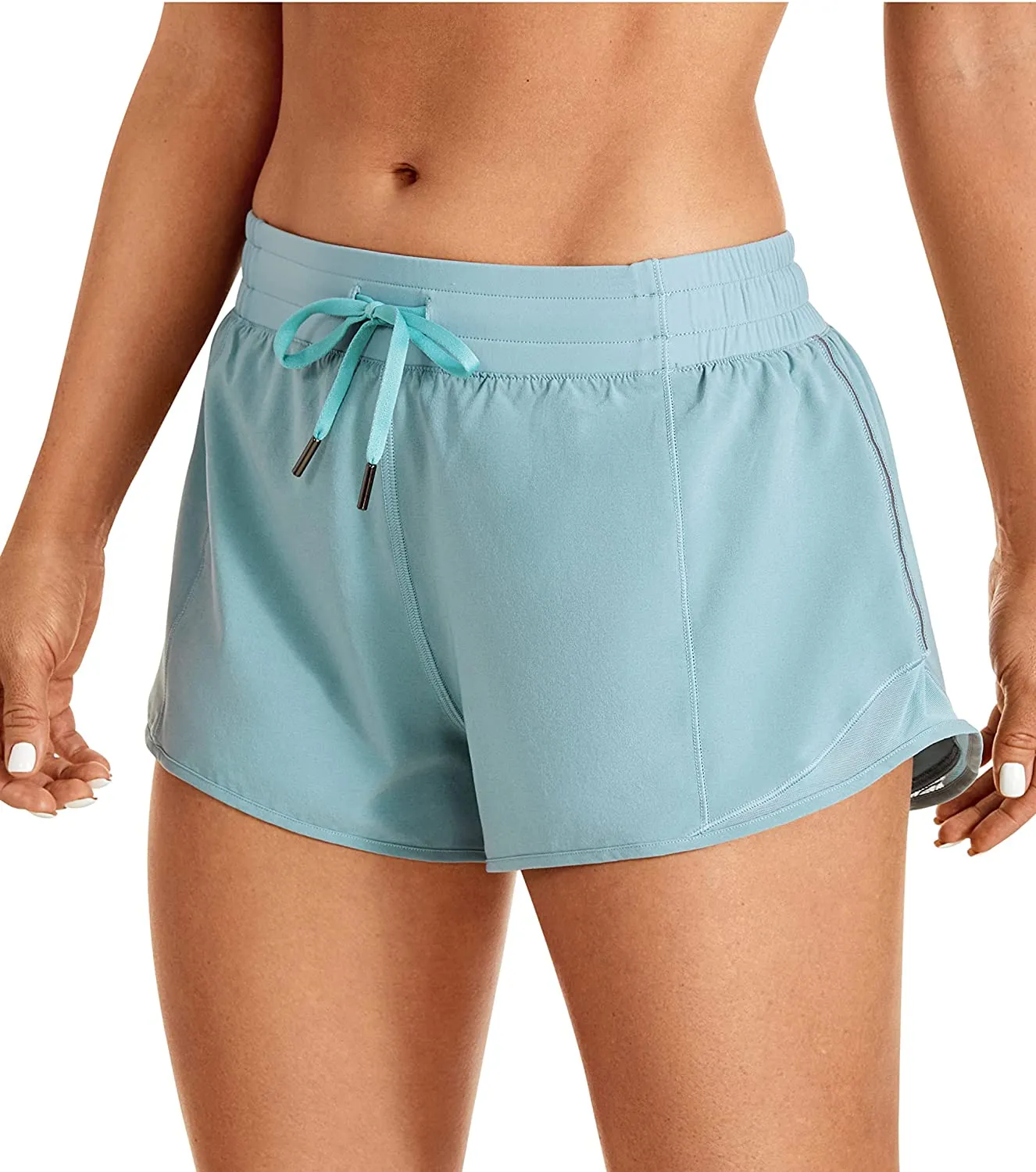 Wholesale Women's Mid-Waist Workout Running Shorts Mesh Liner With Pockets