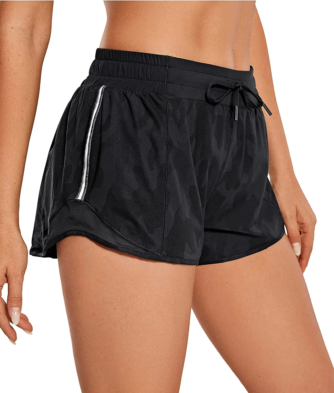 Wholesale Women's Mid-Waist Workout Running Shorts Mesh Liner With Pockets