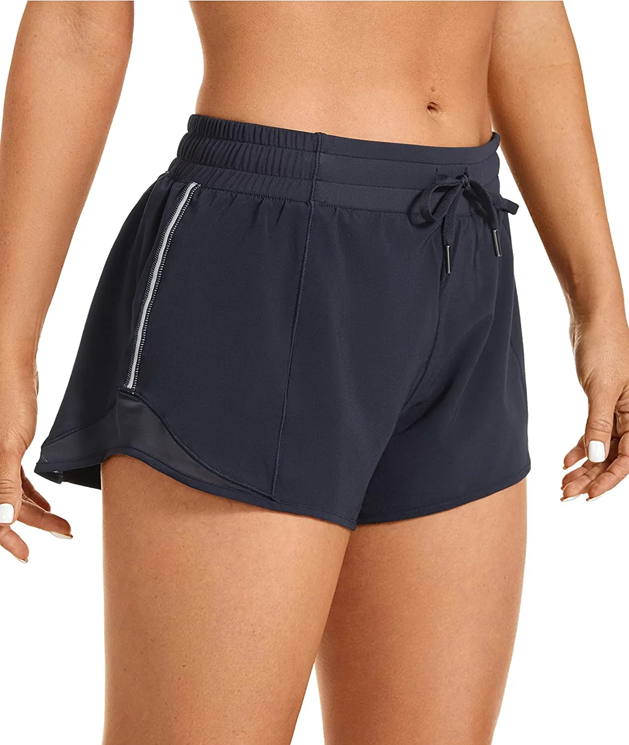 Wholesale Women's Mid-Waist Workout Running Shorts Mesh Liner With Pockets