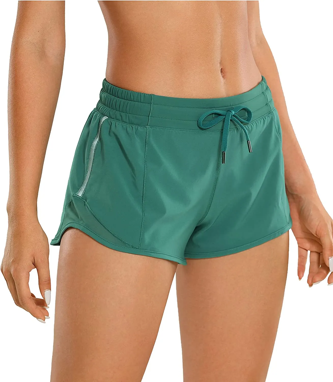 Wholesale Women's Mid-Waist Workout Running Shorts Mesh Liner With Pockets