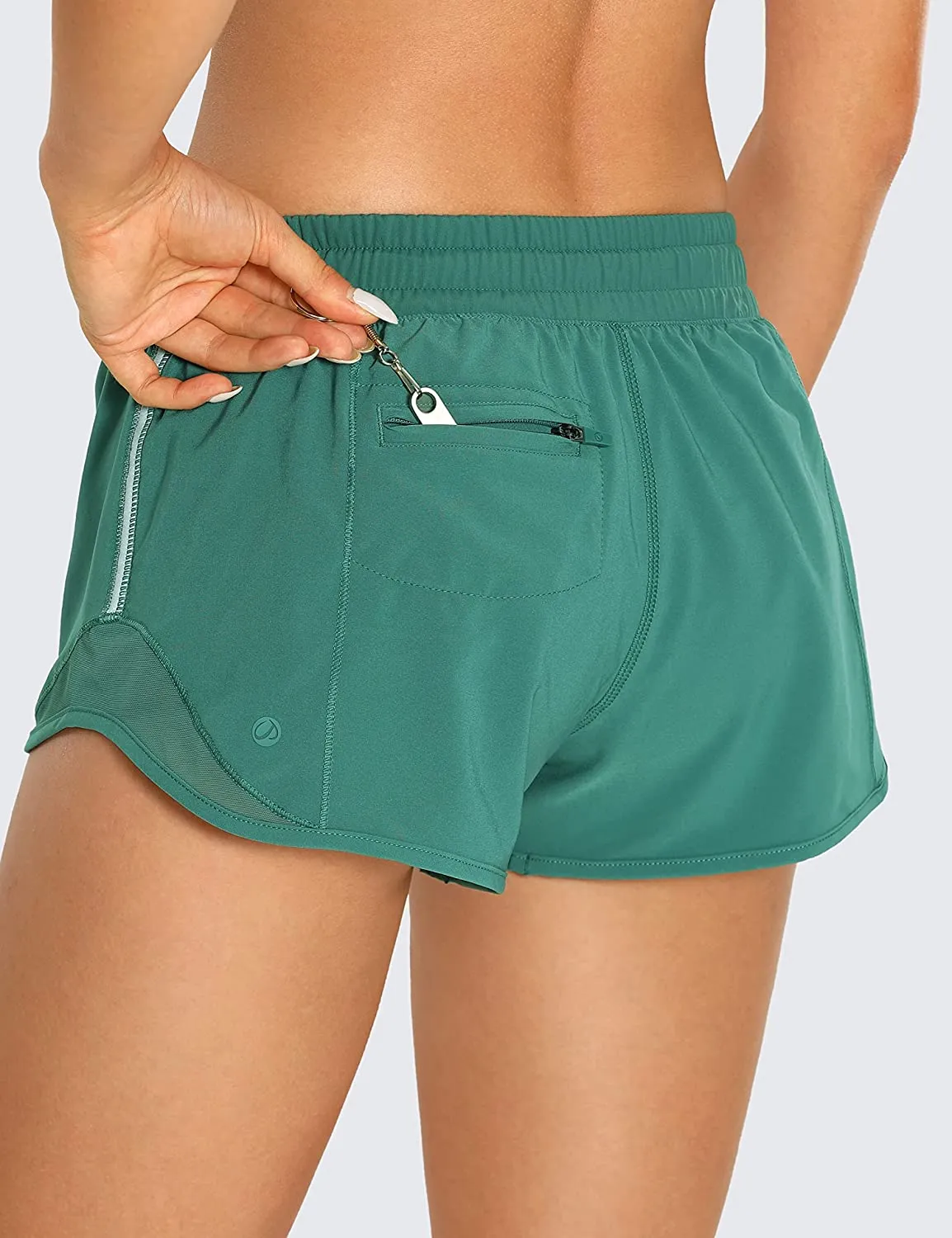 Wholesale Women's Mid-Waist Workout Running Shorts Mesh Liner With Pockets