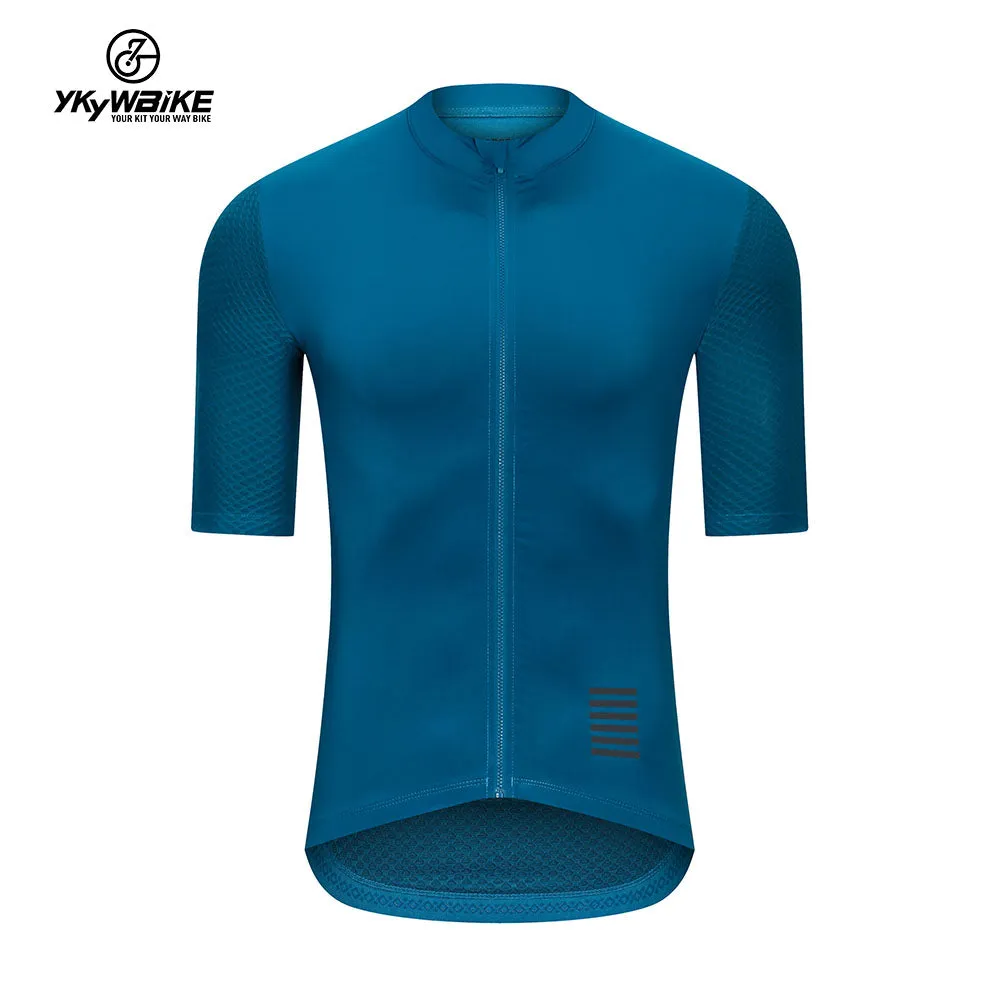 YKYW Men's Cycling Jersey Breathable Back Pocket Summer Reflective peacock blue